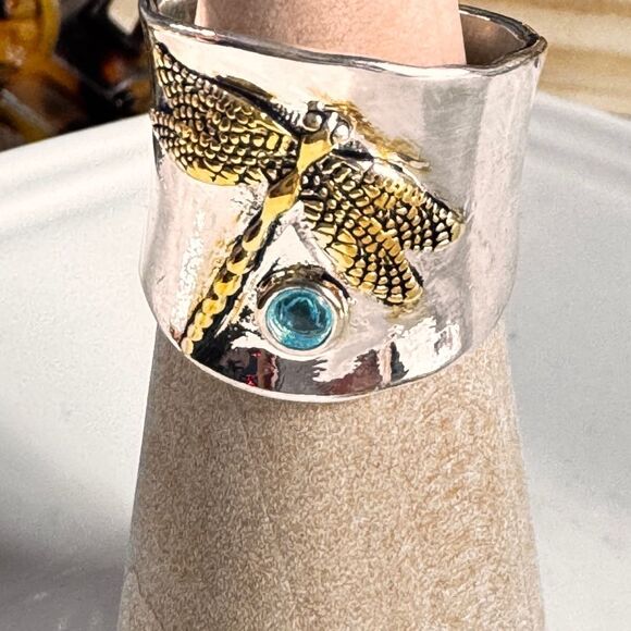 Free People Silver and Gold Dragonfly Stone Ring - Picture 2 of 10